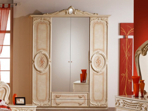 Шкаф 4-х дверный с зеркалами Роза беж