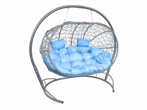 Кокон Лежебока подвесной с ротангом голубая подушка