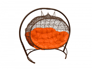 Кокон Улей подвесной с ротангом оранжевая подушка