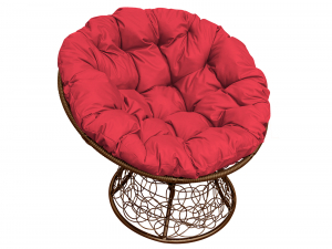 Кресло Папасан с ротангом красная подушка