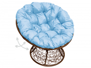 Кресло Папасан пружинка с ротангом голубая подушка