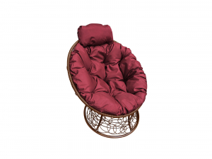 Кресло Папасан мини с ротангом бордовая подушка