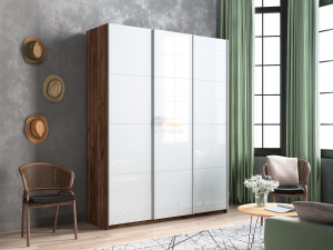 Шкаф-купе Прайм 3-х дверный 1800 три стекла белые Крафт табачный