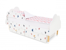 Кровать Stumpa Облако бортик и ящики рисунок Треугольники розовый, синий