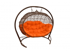 Кокон Улей подвесной с ротангом оранжевая подушка