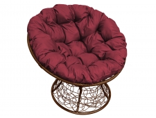 Кресло Папасан с ротангом бордовая подушка