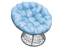 Кресло Папасан с ротангом голубая подушка