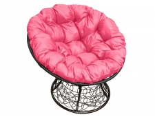 Кресло Папасан с ротангом розовая подушка