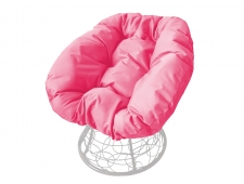 Кресло Пончик с ротангом розовая подушка